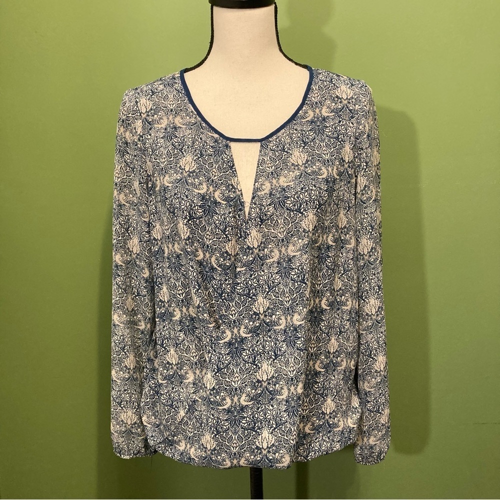 Max Studio Blue and Cream Floral Blouse